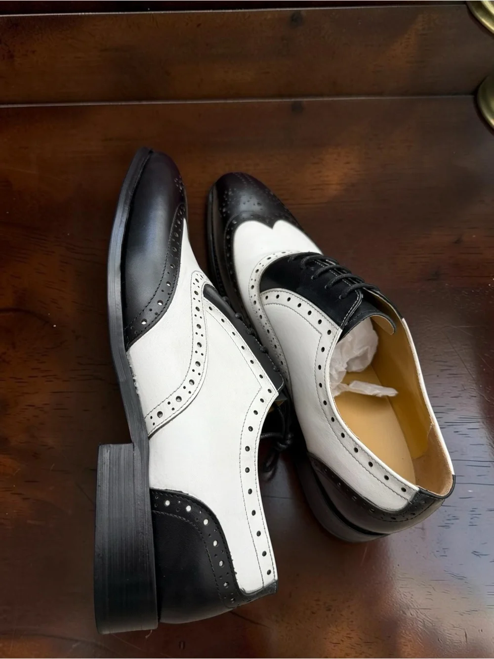 Men's Black & White Two-Tone Leather Wingtip Oxfords Handcrafted